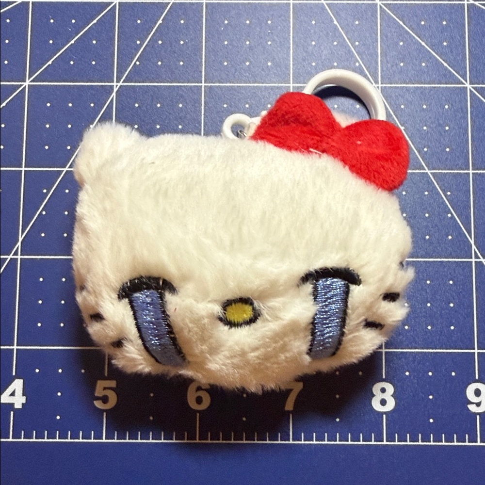 Hello Kitty Cute emoji White Plush Keychain/purse clip -Kitty Crying